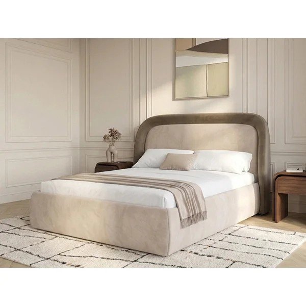 Sivorjava oblazinjena zakonska postelja s prostorom za shranjevanje z letvenim dnom 160x200 cm Sam – Bobochic Paris-image-4