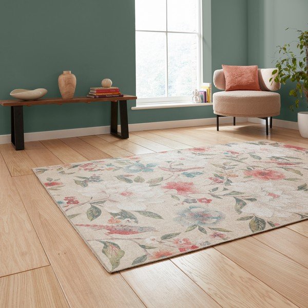 Bež pralna preproga 122x170 cm Pipa Floral – Catherine Lansfield-image-1