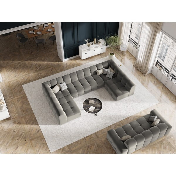 Siva žametna kotna zofa (v obliki črke U) Kendal - Micadoni Home-image-1