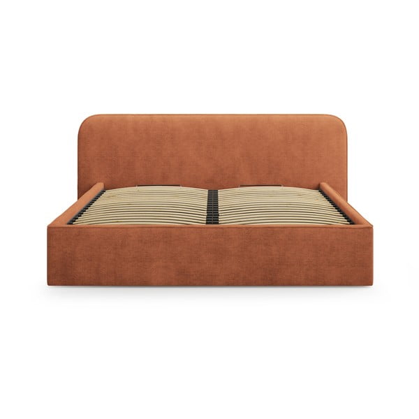 Opečnato oranžna oblazinjena zakonska postelja s prostorom za shranjevanje in z letvenim dnom 160x200 cm Elizabeth – Micadoni -image-4