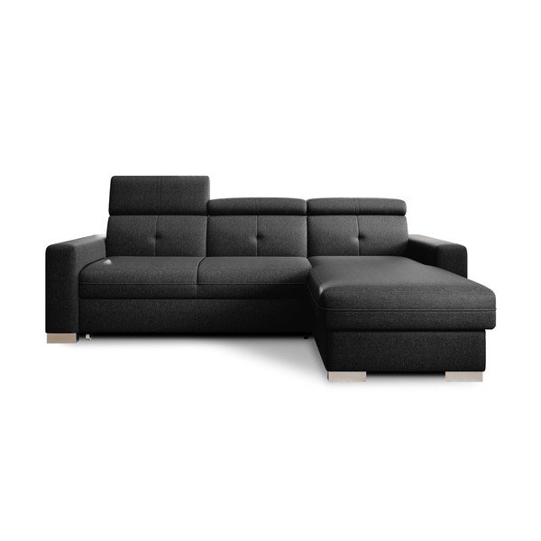 Črna raztegljiva/s prostorom za shranjevanje kotna sedežna garnitura (desni kot/z ležalnikom) Fresia – ELTAP