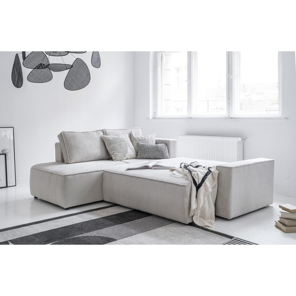 Bela raztegljiva kotna sedežna garnitura iz rebrastega žameta (levi kot) Brave Dave – Miuform-image-4