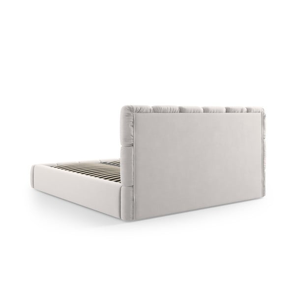 Svetlo siva žametna oblazinjena zakonska postelja s prostorom za shranjevanje in z letvenim dnom 180x200 cm Bellis – Micadoni -image-4