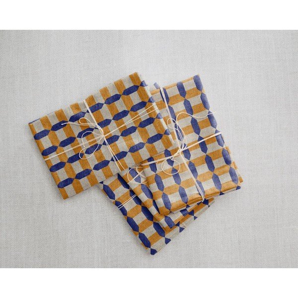Komplet 4 prtičkov z mešanico lanu Really Nice Things Orange Geometric, 43 x 43 cm-image-2