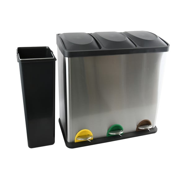 Jeklen koš za smeti za ločevanje odpadkov v mat srebrni barvi s pedalom 3x20 l Tri Selectif – MSV-image-3