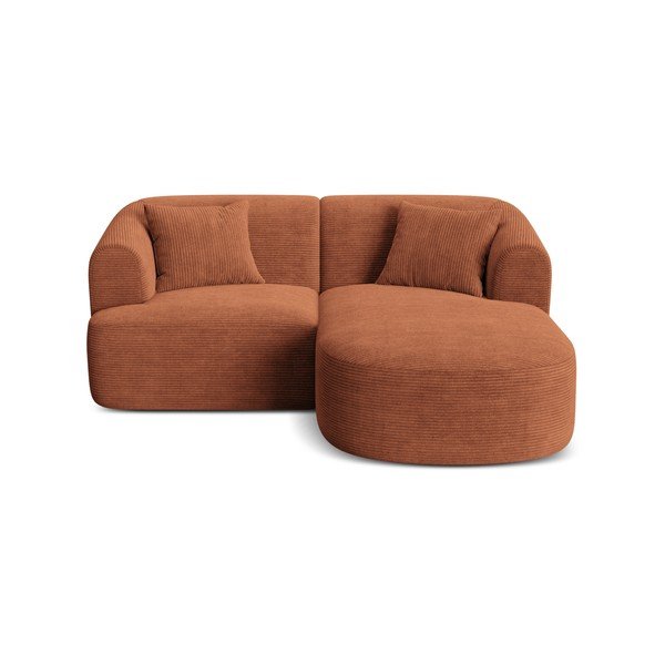 Kotna sedežna garnitura iz rebrastega žameta v barvi terakote (desni kot/z ležalnikom) Campi – Cosmopolitan Design