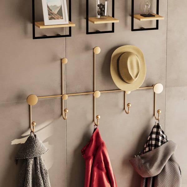 Kovinski stenski obešalnik v zlati barvi Dama – Kalune Design-image-2