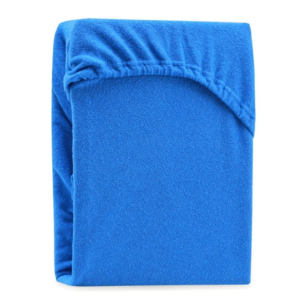 Modra elastična rjuha za zakonsko posteljo AmeliaHome Ruby Siesta, 180/200 x 200 cm