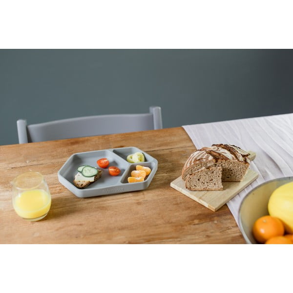 Siv silikonski otroški krožnik 16x25 cm – Kindsgut-image-4