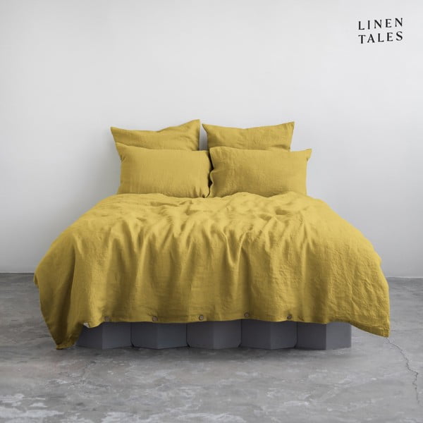 Rumena podaljšana lanena posteljnina za zakonsko posteljo 200x220 cm – Linen Tales