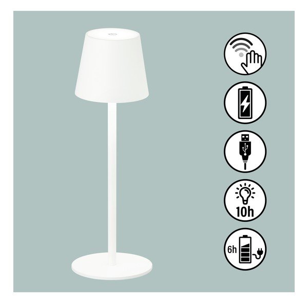 Bela LED zatemnitvena namizna svetilka s senzorjem gibanja s kovinskim senčnikom (višina 38 cm) Tropea – Fischer & Honsel-image-2