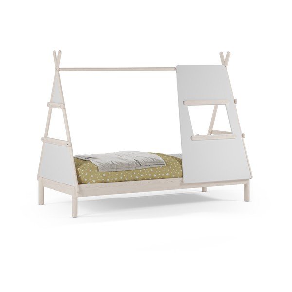 Kremno bela otroška postelja iz masivnega bora v obliki hiške z letvenim dnom 90x200 cm Enola – Marckeric-image-2