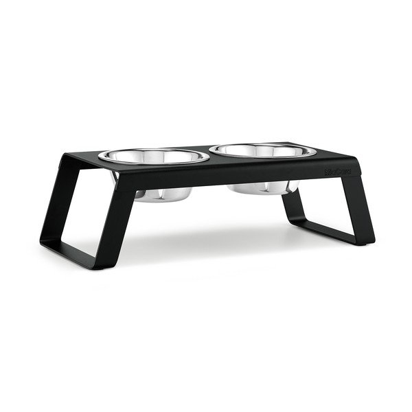Kovinski komplet posod s podstavkom za pse Desco Black M – MiaCara