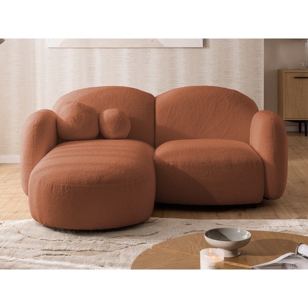 Kotna sedežna garnitura iz tkanine bouclé v barvi terakote (levi kot/z ležalnikom) Orbit – Ropez-image-1