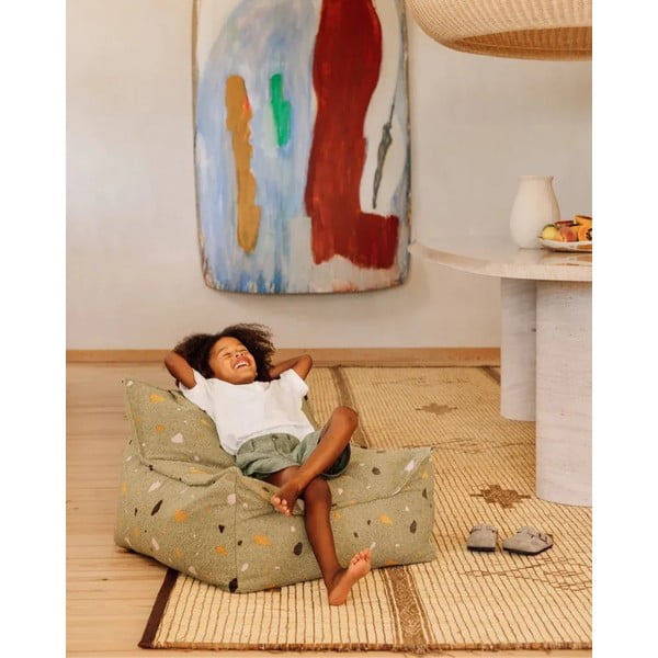 Zelena otroška vreča za sedenje iz tkanine bouclé in šenilje Terrazzo Chair – Wigiwama-image-2
