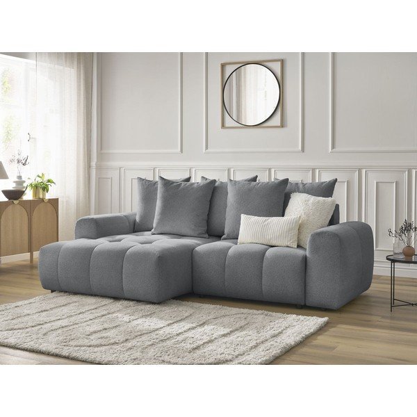 Siva raztegljiva kotna sedežna garnitura iz šenilje s prostorom za shranjevanje (levi kot/z ležalnikom) Roxelane – Bobochic Paris-image-3