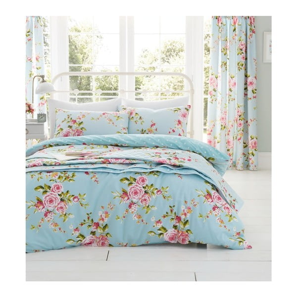 Svetlo modra posteljnina z motivom vrtnice Catherine Lansfield Canterbury, 200 x 200 cm-image-2