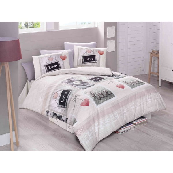 Rožnata/kremno bela enojna bombažna posteljnina 140x200 cm Romantique – Mijolnir