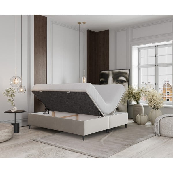 Kremno bela oblazinjena zakonska postelja s prostorom za shranjevanje 160x200 cm Tate – Maison de Rêve-image-2