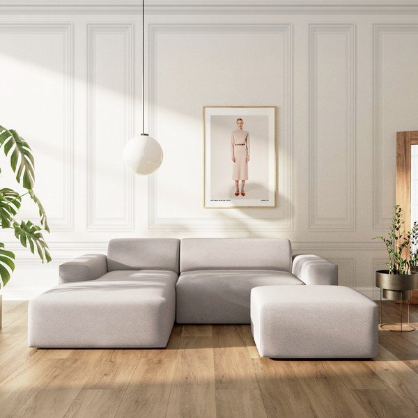 Siva žametna raztegljiva kotna sedežna garnitura s prostorom za shranjevanje (levi kot/z ležalnikom) Villet – Rodier-image-1