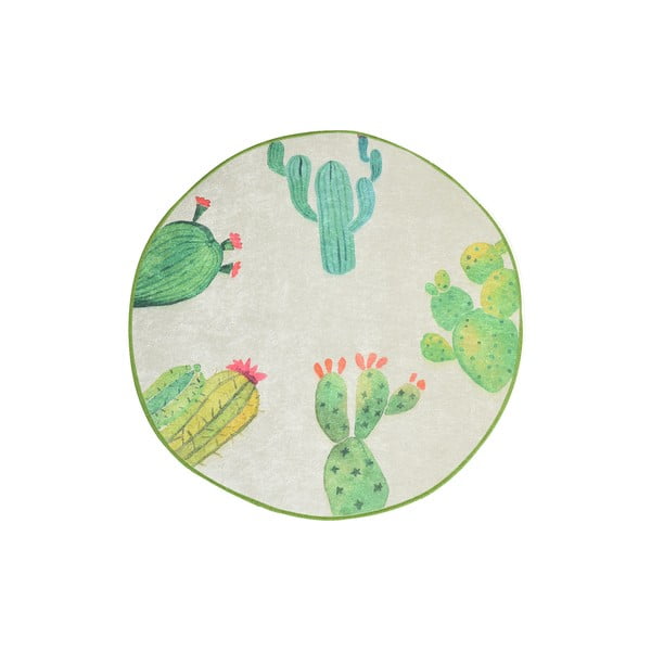 Belo-zelena kopalniška preproga Tropica Cactus I, ⌀ 100 cm