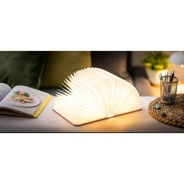 Rožnata velika namizna LED svetilka v obliki knjige Gingko Booklight