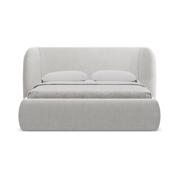 Svetlo siva oblazinjena zakonska postelja s prostorom za shranjevanje z letvenim dnom 160x200 cm Hauke – Makamii-image-3