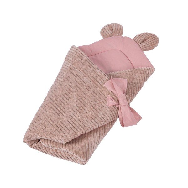 Rožnata odeja za povijanje dojenčka iz rebrastega žameta 35x65 cm – Meowbaby-image-1