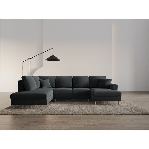 Temno siva žametna raztegljiva kotna sedežna garnitura s prostorom za shranjevanje (levi kot/v obliki črke "U") Kyoto – Cosmopolitan Design-image-2