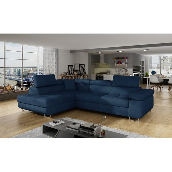 Modra žametna raztegljiva/s prostorom za shranjevanje kotna sedežna garnitura (levi kot/v obliki črke L) Anton – ELTAP-image-3