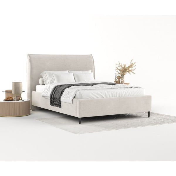 Kremno bela oblazinjena zakonska postelja s prostorom za shranjevanje z letvenim dnom 180x200 cm Shell – Maison de Rêve-image-1