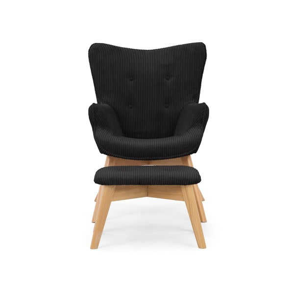 Črn fotelj z naslonjalom za noge iz rebrastega žameta Niko – Ropez-image-3