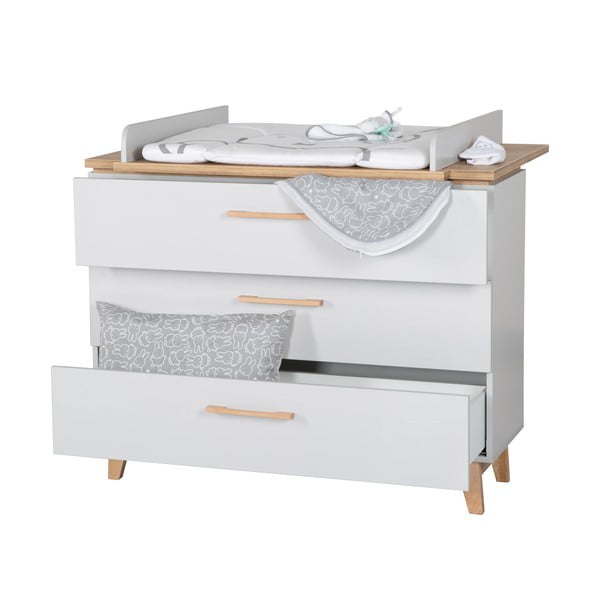 Svetlo siva nizka otroška komoda v hrastovem dekorju s previjalnim pultom 117x104 cm Caro – Roba-image-4