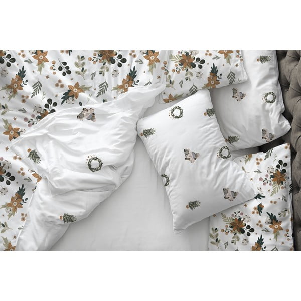 Bela enojna posteljnina iz bombažnega satena 140x200 cm Festive Flowers – Butter Kings-image-1