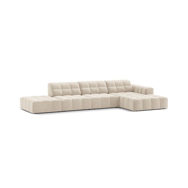 Kremno bela žametna kotna sedežna garnitura (desni kot/z ležalnikom) Chicago – Cosmopolitan Design-image-1