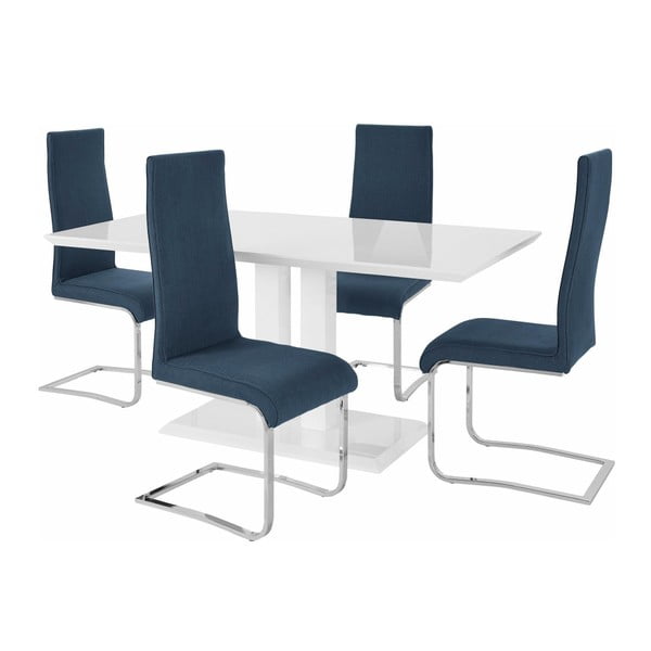 Garnitura jedilne mize in 4 modrih stolov Støraa Mai