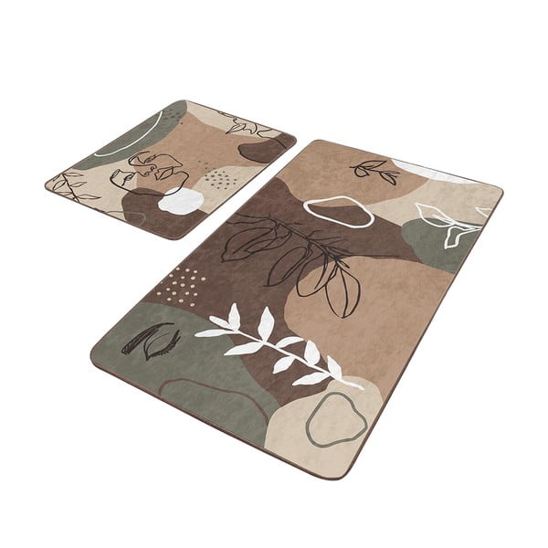 Rjave žametne kopalniške preproge v kompletu 2 ks 60x100 cm Abstract Faces – Mila Home