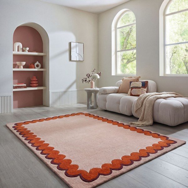 Oranžna/v naravni barvi ročno tkana volnena preproga 140x200 cm Wiggle Wool – Flair Rugs-image-1