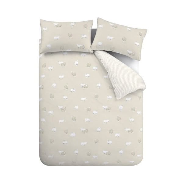 Bež podaljšana flanelna posteljnina za zakonsko posteljo 230x220 cm Sheep – Catherine Lansfield