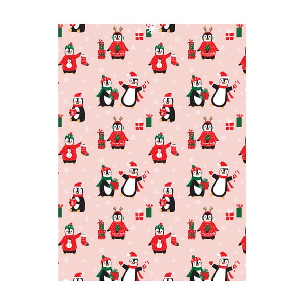 5 listov roza ovojnega papirja eleanor stuart Penguin Christmas, 50 x 70 cm