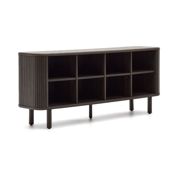 Temno rjava nizka komoda v jesenovem dekorju z drsnimi vrati 180x75 cm Mailen – Kave Home-image-3