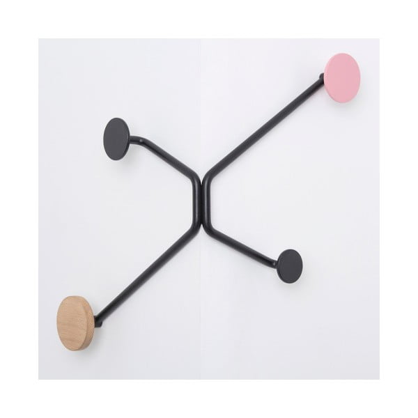 Črn stenski obešalnik z rožnatim detajlom Gazzda Hook-image-2