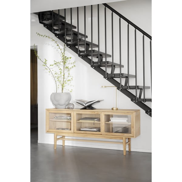 Vitrina v hrastovem dekorju z drsnimi vrati v naravni barvi 170x75 cm Hazelton – Rowico-image-4