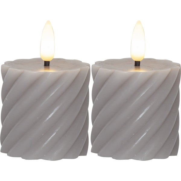 Komplet 2 sivih voščenih sveč LED Star Trading Flamme Swirl, višina 7,5 cm