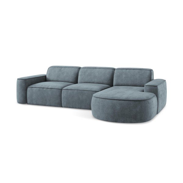 Prašno modra kotna sedežna garnitura iz šenilje (desni kot/z ležalnikom) Omao – Makamii-image-4