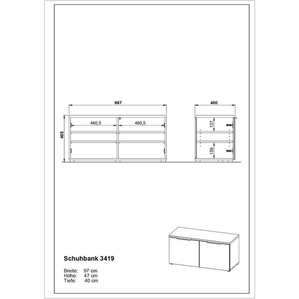 Siva omara za čevlje s klopjo Genova - Germania-image-3