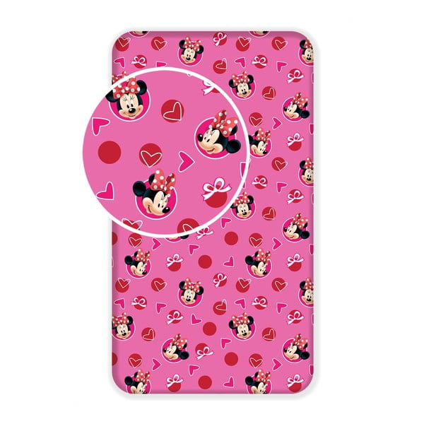 Rožnata napenjalna bombažna otroška rjuha 90x200 cm Minnie "Hearts" – Jerry Fabrics