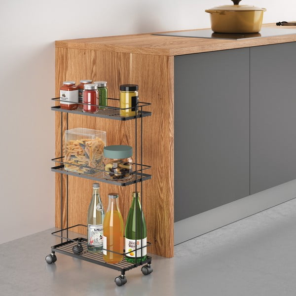 Mat črn jeklen regal na koleščkih 38x62x16 cm Lava – Metaltex-image-1