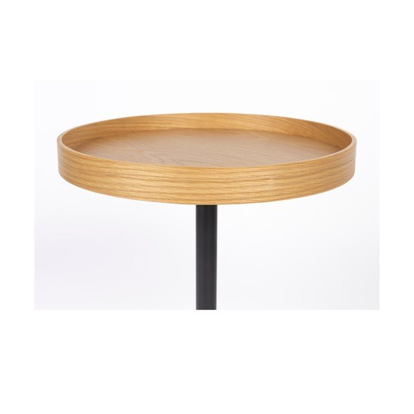 Okrogla stranska mizica z mizno ploščo v hrastovem dekorju ø 40 cm Yuri S – White Label-image-2