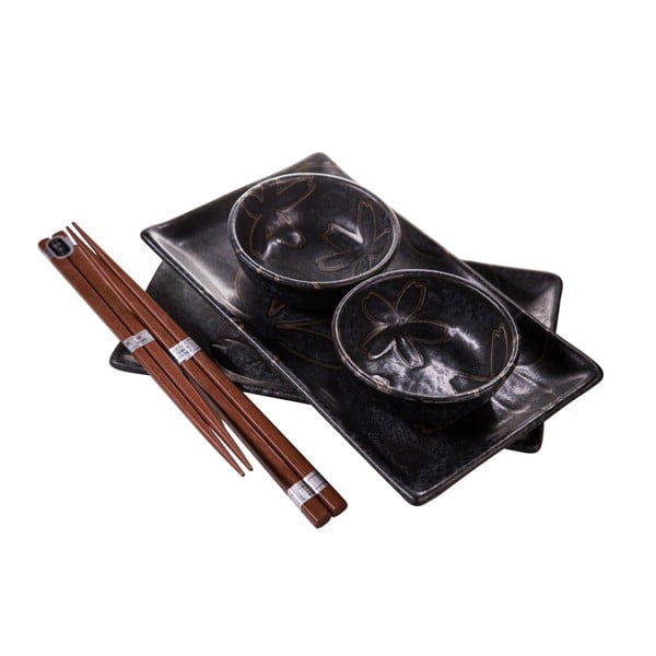 Črni set za serviranje sušija za 2 osebi MIJ Flower, 100 ml-image-1